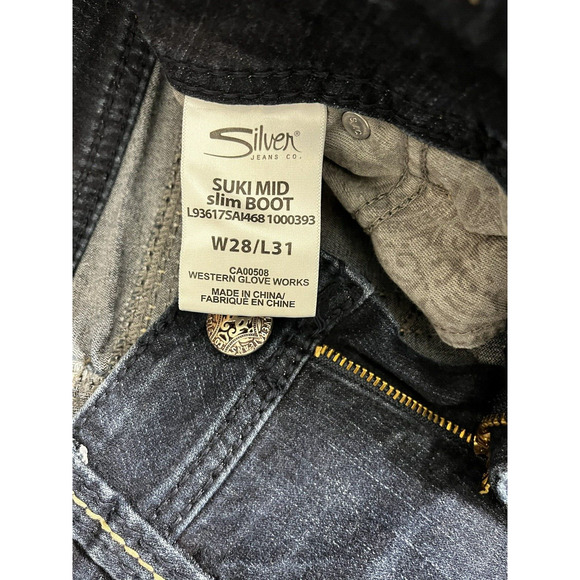 Silver Jeans Suki Slim Bootcut Size 28x31 Mid Rise Medium Blue Flap Pockets - Picture 11 of 12